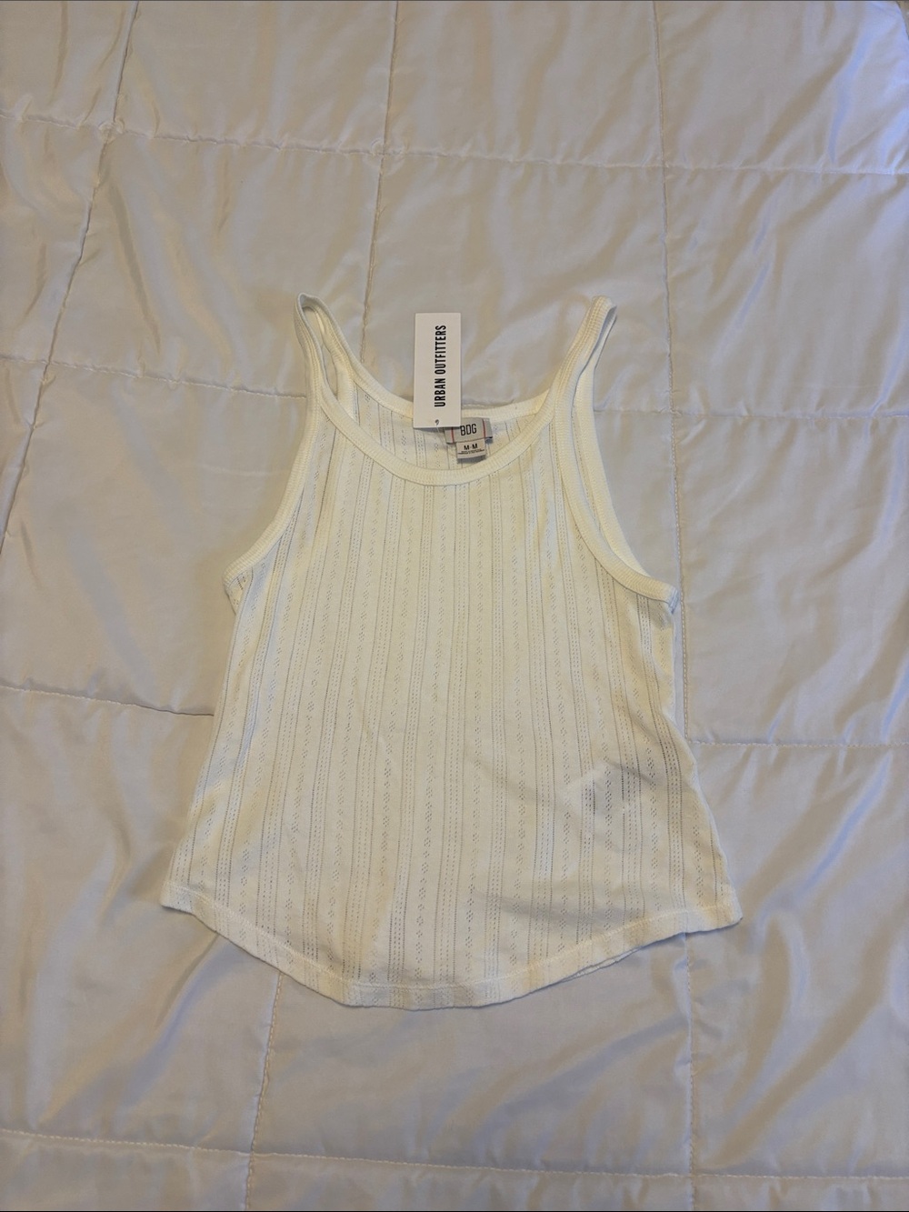 Urban Outfitters Cream Ribbed Eyelet Tank